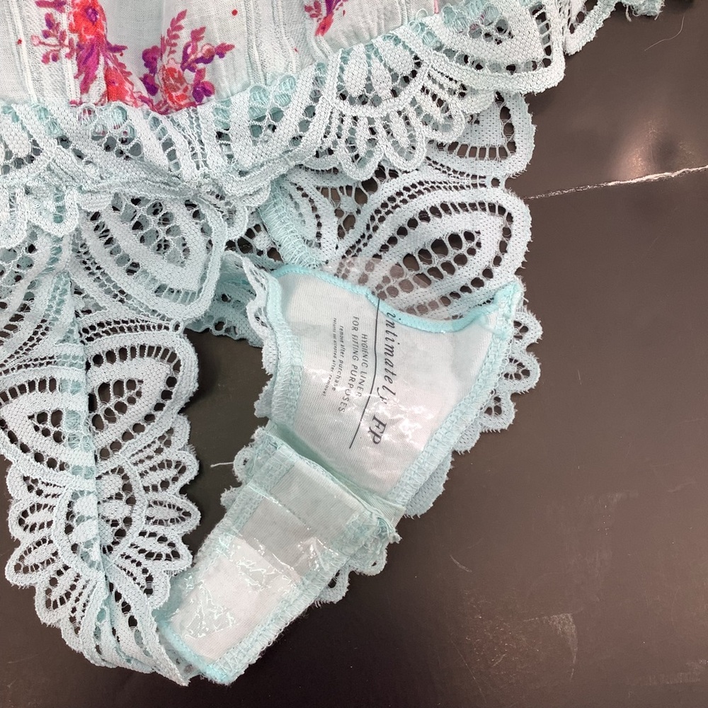 Free People Blue Pink Angela Floral Print Lace Bodysuit Off Shoulder Small - Picture 11 of 15